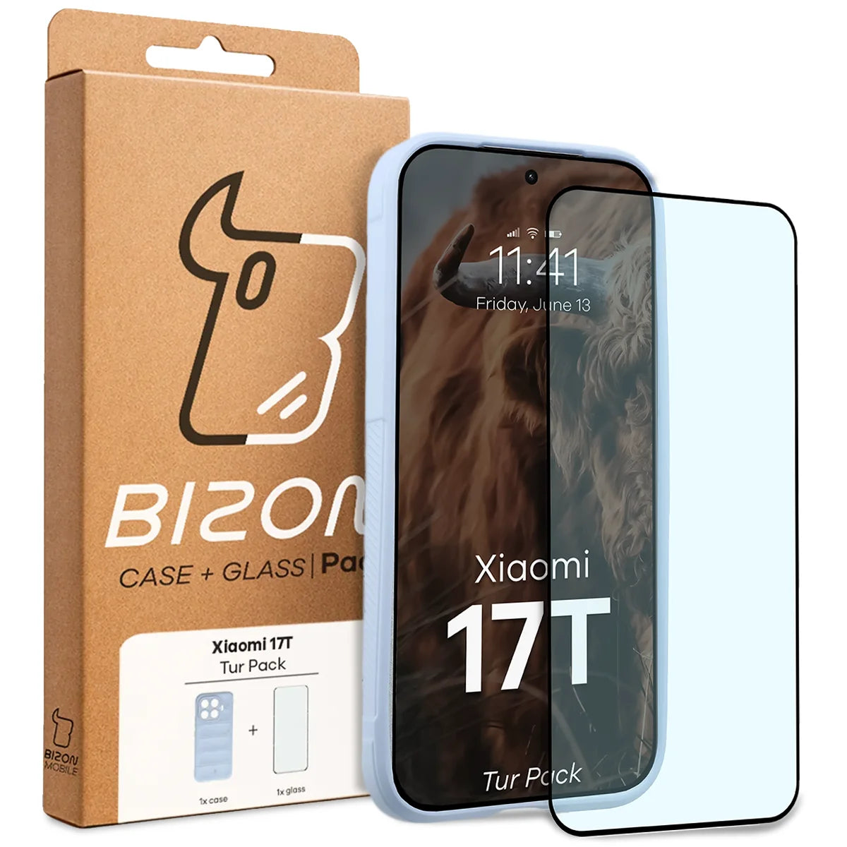 Robuste Handyhülle + gehärtetem Glas für Xiaomi 17T, Bizon Tur Pack, Hellblau (10/10)