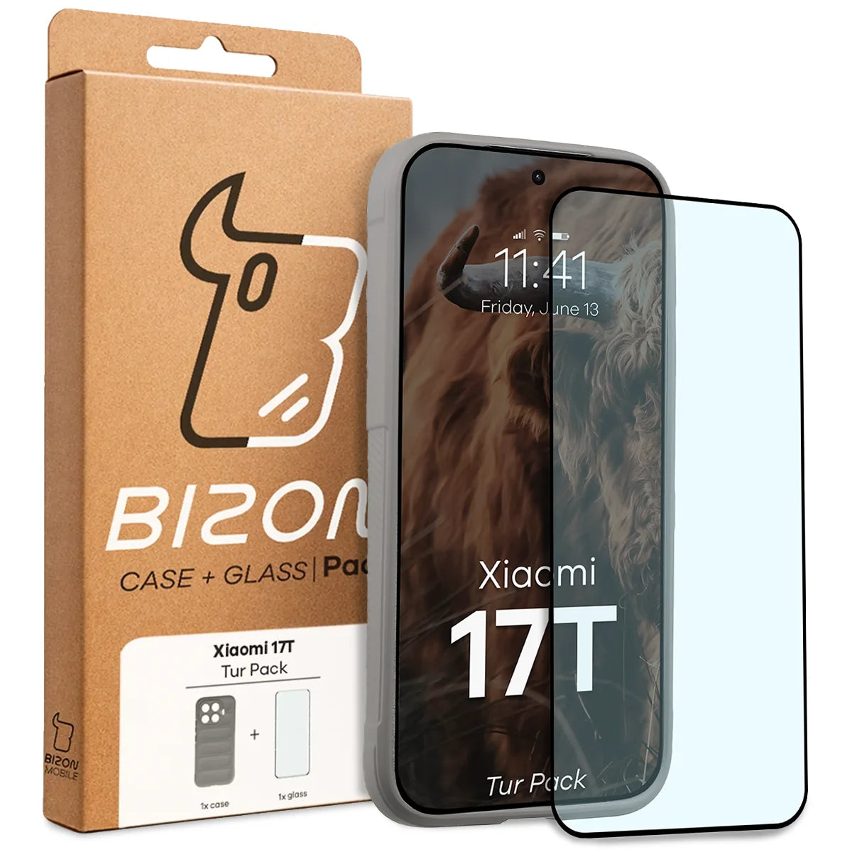 Robuste Handyhülle + gehärtetem Glas für Xiaomi 17T, Bizon Tur Pack, Hellgrau (10/10)