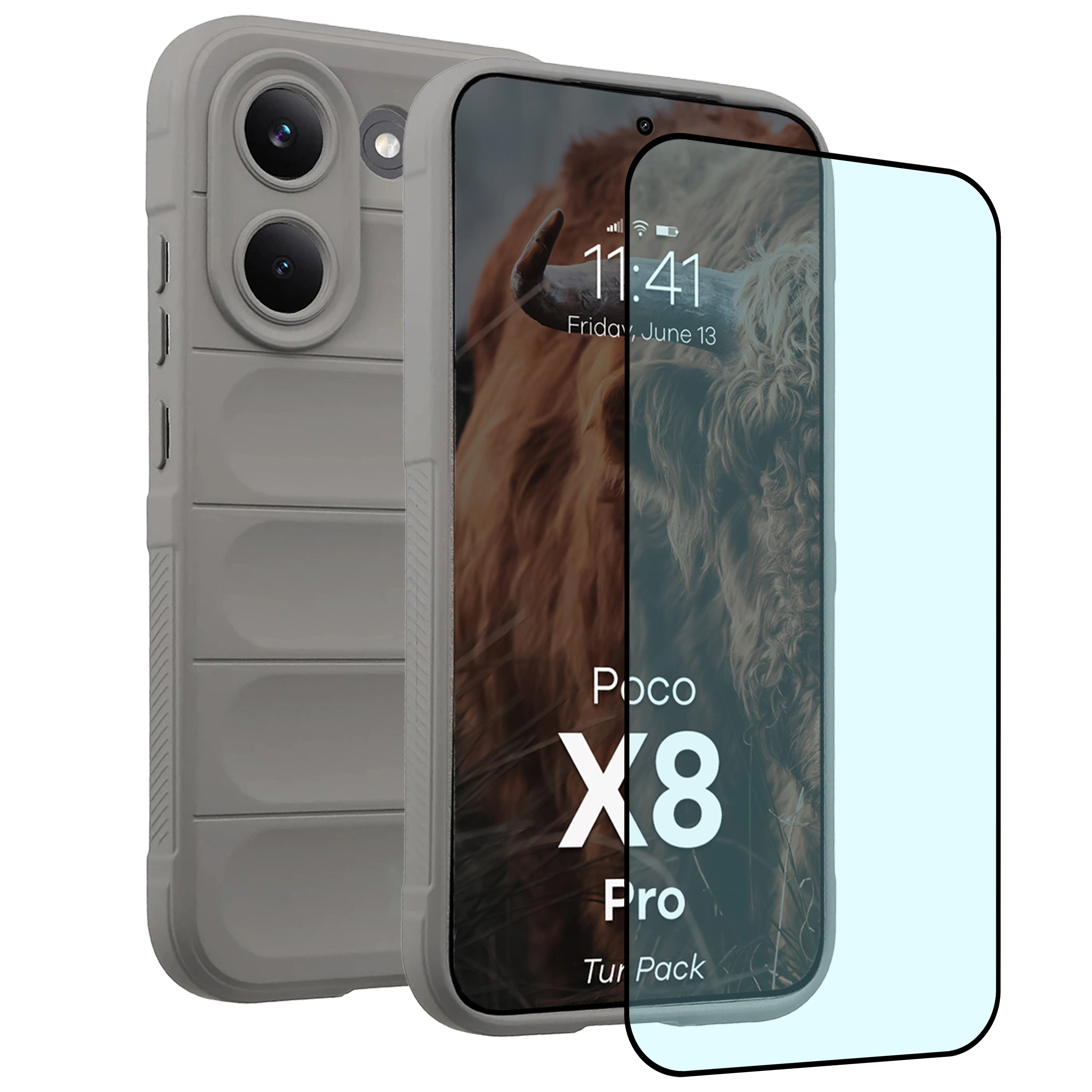 Robuste Handyhülle + gehärtetem Glas für Xiaomi POCO X8 Pro, Bizon Tur Pack, Hellgrau