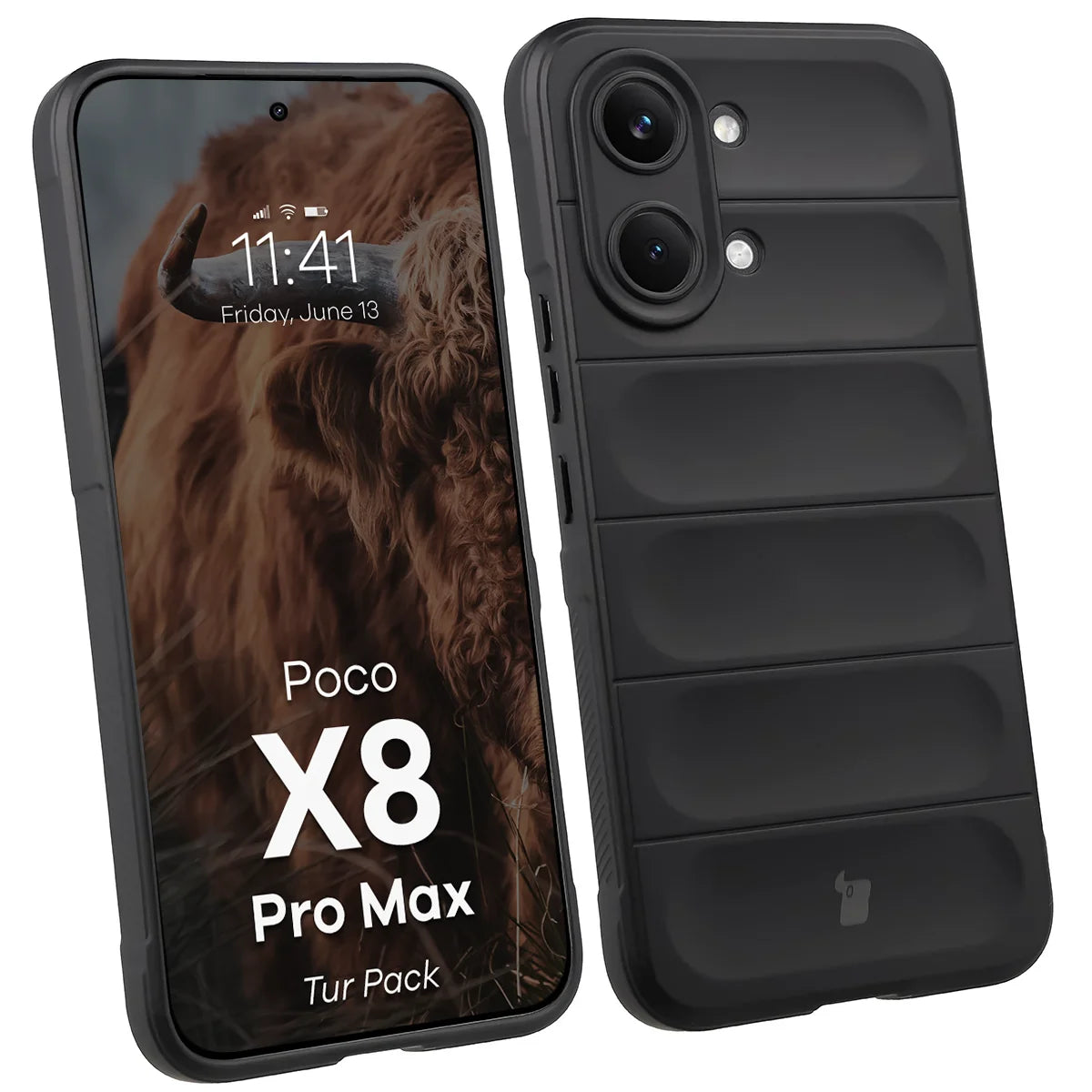 Robuste Handyhülle + gehärtetem Glas für Xiaomi POCO X8 Pro Max, Bizon Tur Pack, Schwarz