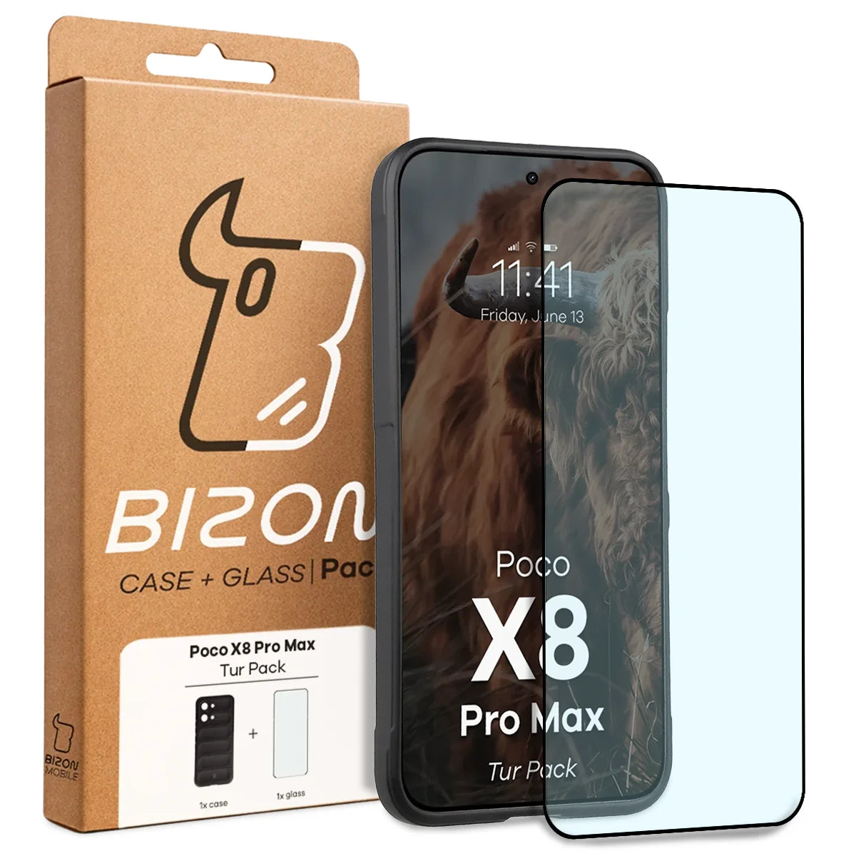 Robuste Handyhülle + gehärtetem Glas für Xiaomi POCO X8 Pro Max, Bizon Tur Pack, Schwarz