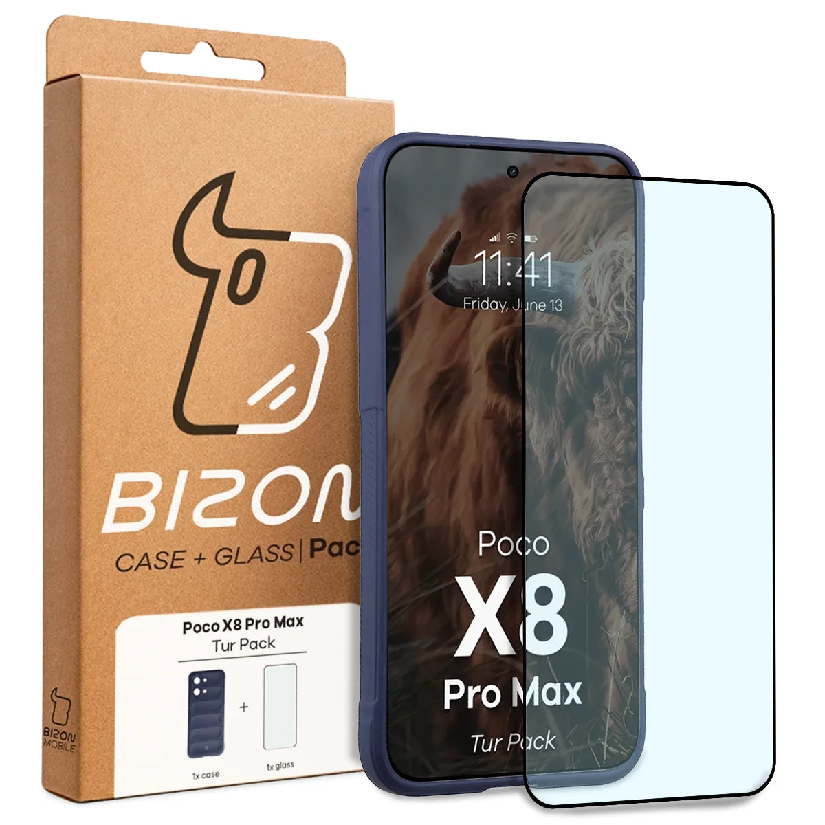 Robuste Handyhülle + gehärtetem Glas für Xiaomi POCO X8 Pro Max, Bizon Tur Pack, Dunkelblau