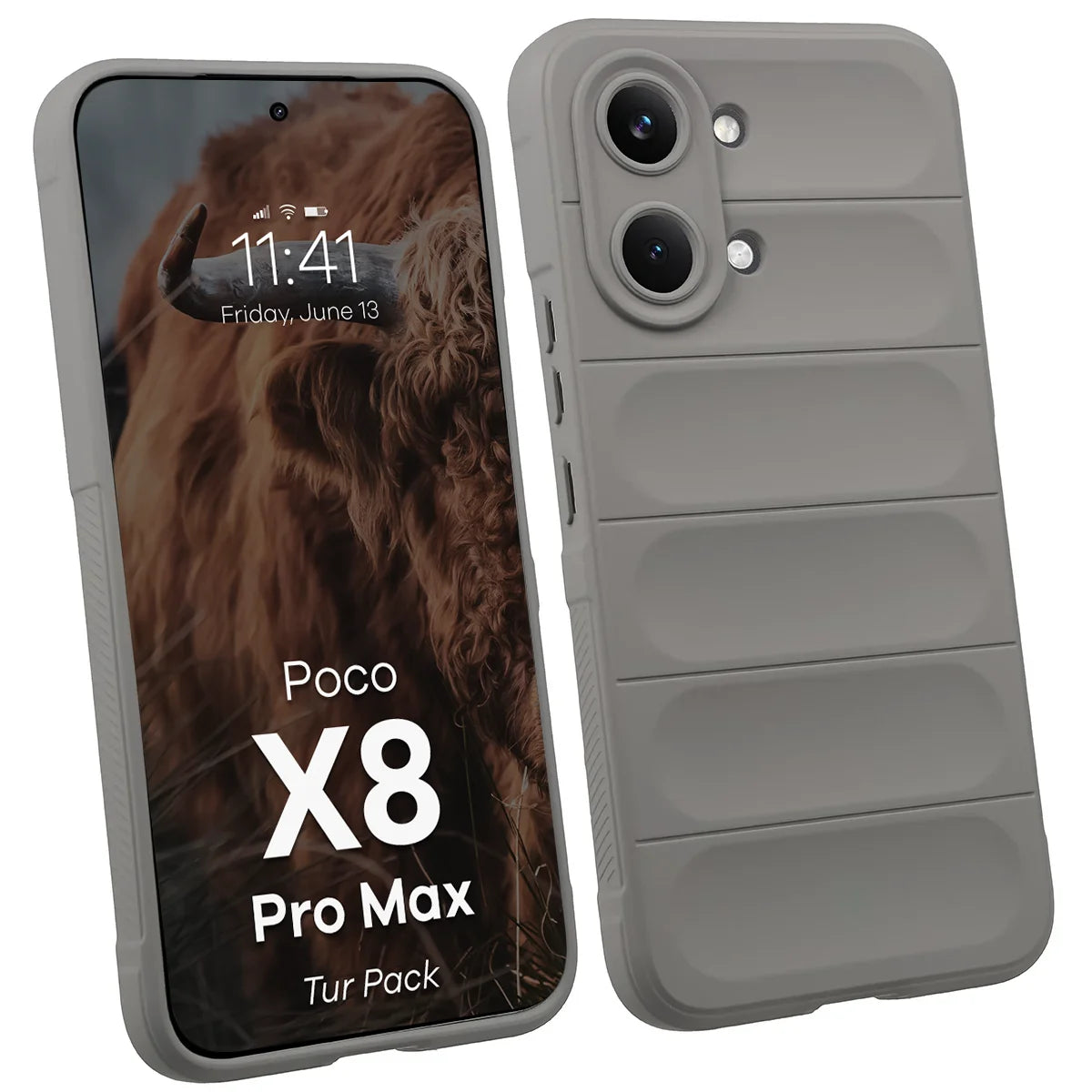Robuste Handyhülle + gehärtetem Glas für Xiaomi POCO X8 Pro Max, Bizon Tur Pack, Hellgrau