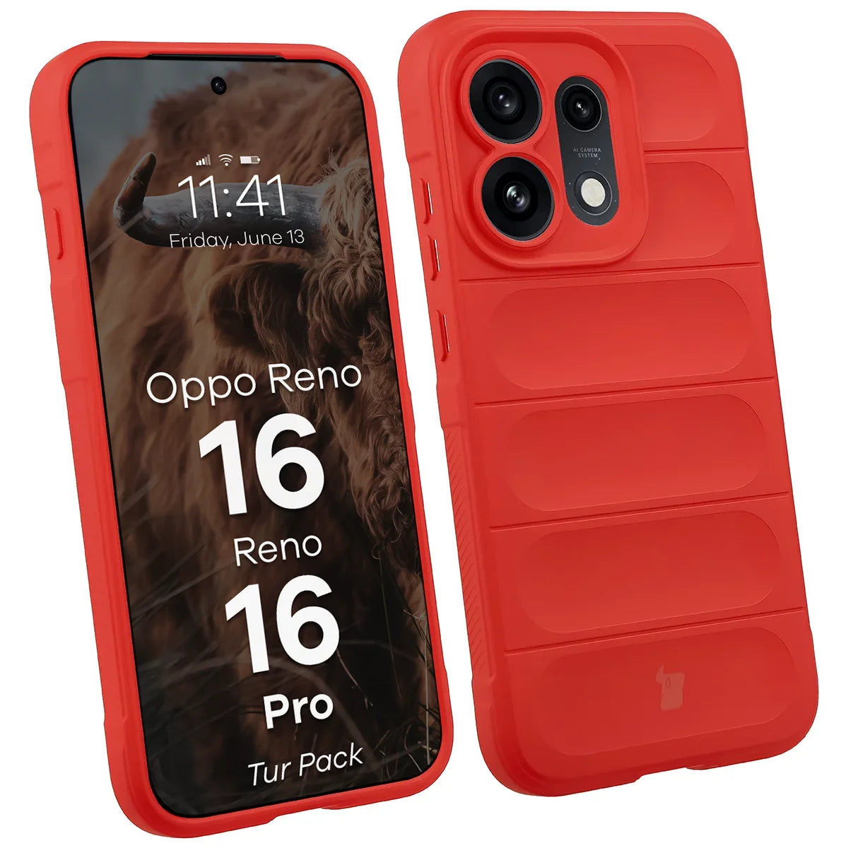 Robuste Handyhülle + gehärtetem Glas für Oppo Reno16 / Reno16 Pro 5G, Bizon Tur Pack, Rot (3/10)
