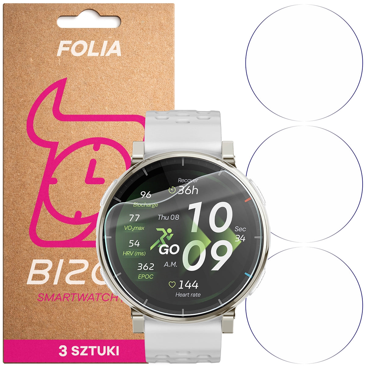 Schutzfolie für den Bildschirm für Amazfit Active 3 Premium, Bizon Watch HydroFlex, 3 Stück (1/5)