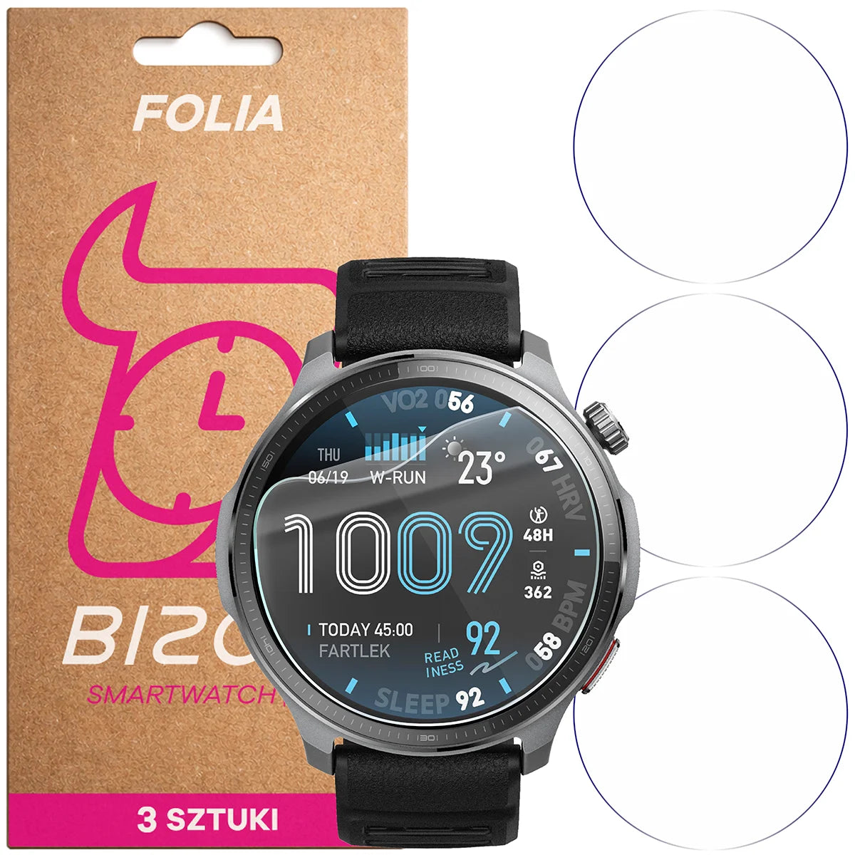 Schutzfolie für den Bildschirm für Amazfit Balance 2 XT, Bizon Watch HydroFlex, 3 Stück (1/5)