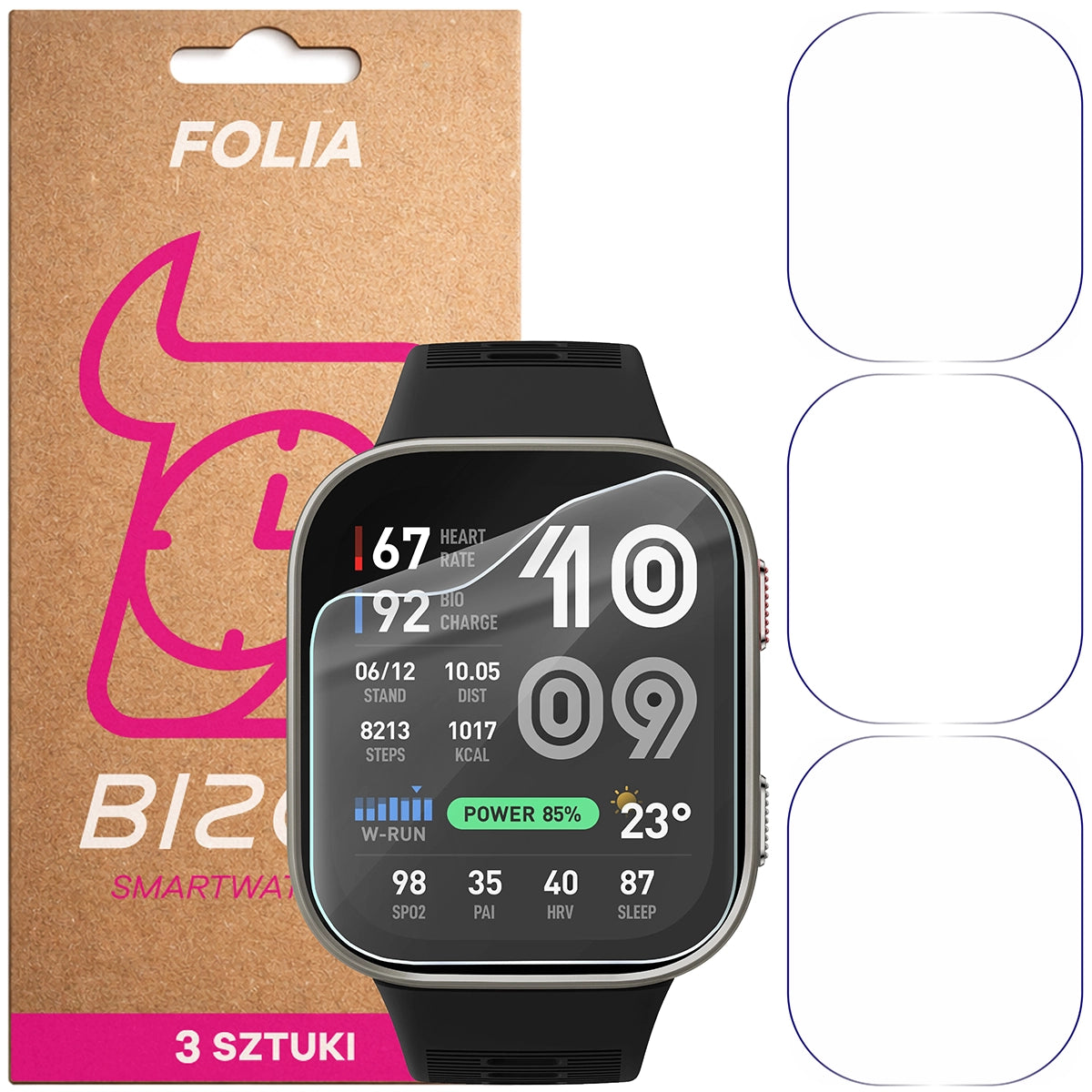 Schutzfolie für den Bildschirm für Amazfit Bip Max, Bizon Watch HydroFlex, 3 Stück