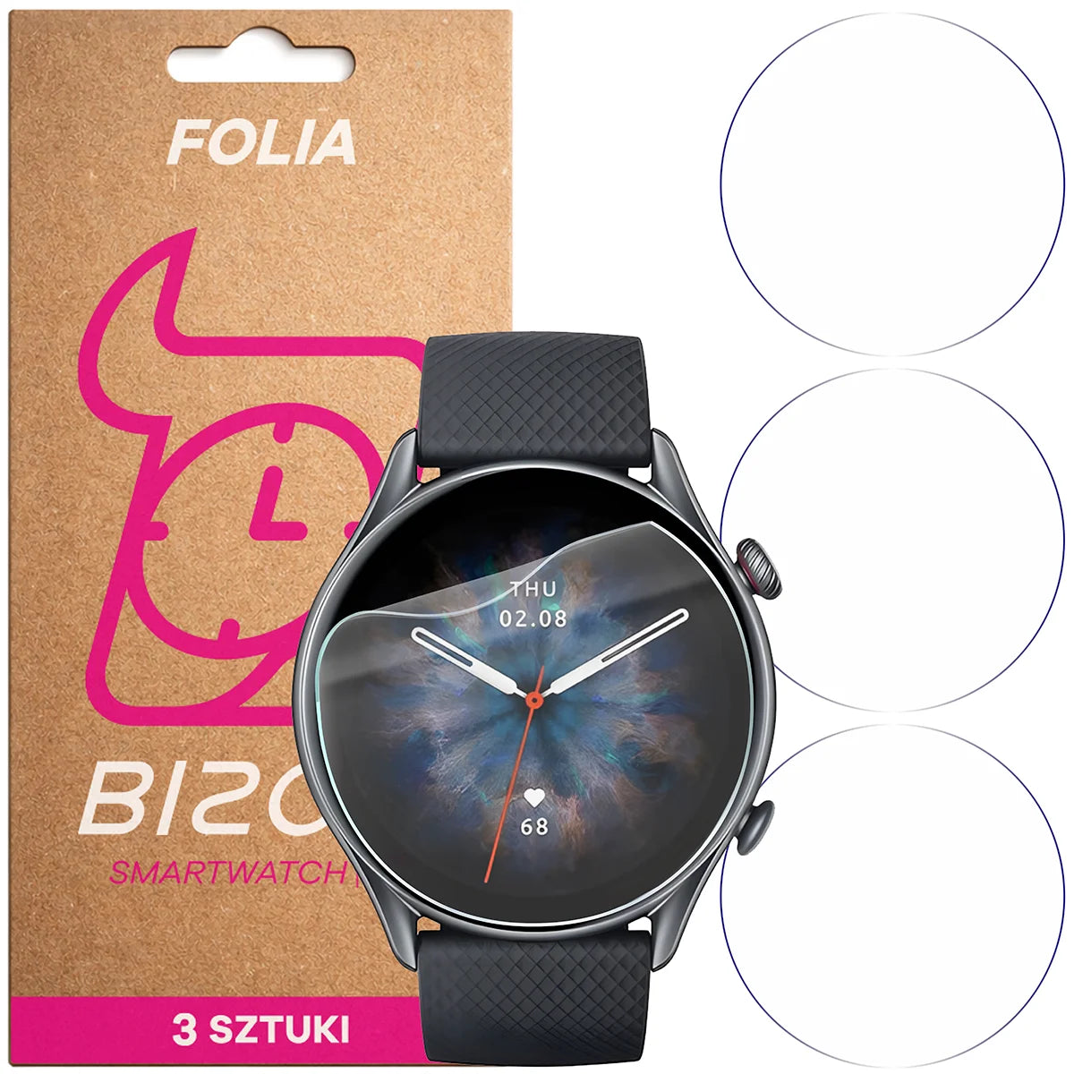 Schutzfolie für den Bildschirm für Amazfit GTR 3 Pro, Bizon Watch HydroFlex, 3 Stück