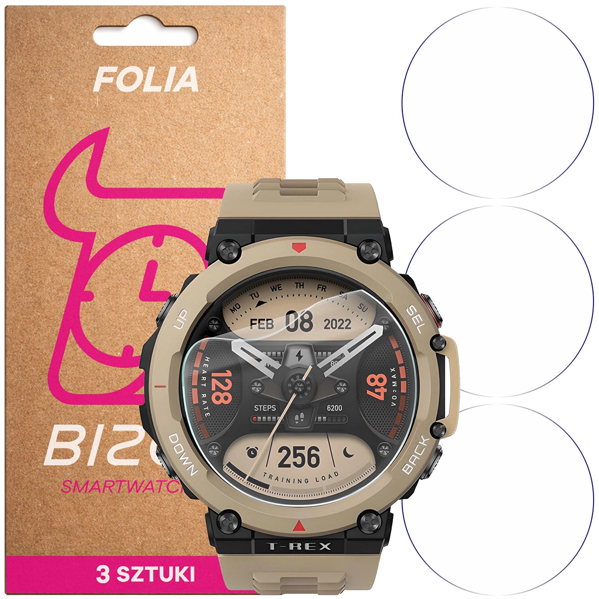 Schutzfolie für den Bildschirm für Amazfit T-Rex 2, Bizon Watch HydroFlex, 3 Stück