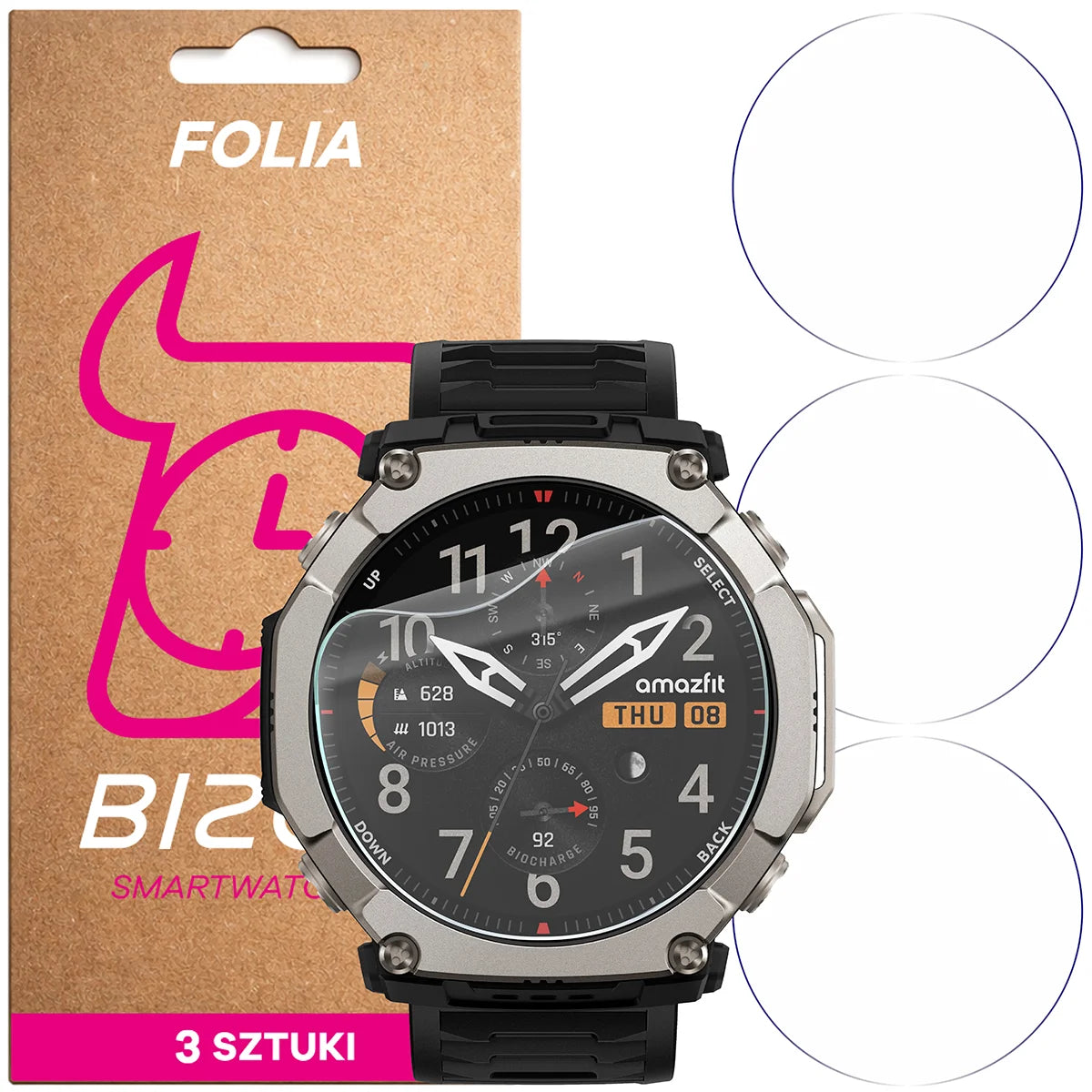 Schutzfolie für den Bildschirm für Amazfit T-Rex Ultra 2, Bizon Watch HydroFlex, 3 Stück