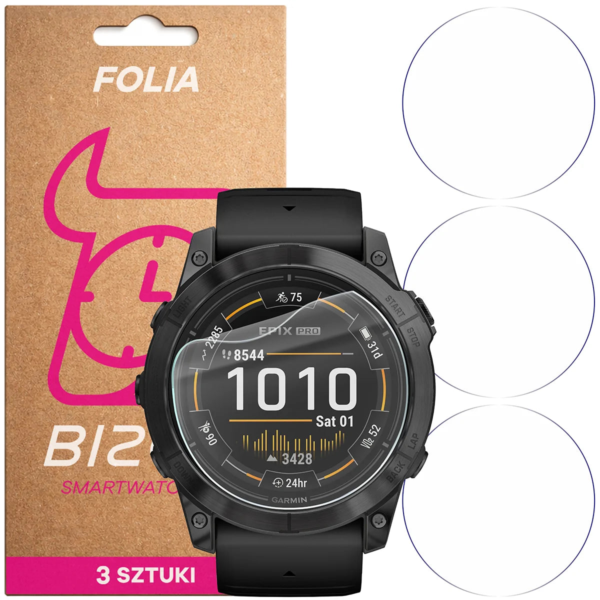 Schutzfolie für den Bildschirm für Garmin Epix Pro 2 gen. 51 mm, Bizon Watch HydroFlex, 3 Stück