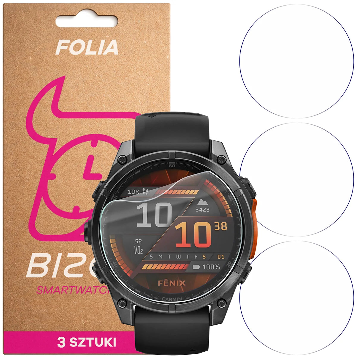Schutzfolie für den Bildschirm für Garmin Fenix 8 AMOLED 47 mm, Bizon Watch HydroFlex, 3 Stück