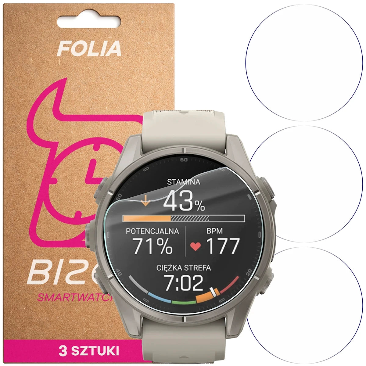 Schutzfolie für den Bildschirm für Garmin Fenix 9 (43 mm), Bizon Watch HydroFlex, 3 Stück (1/5)