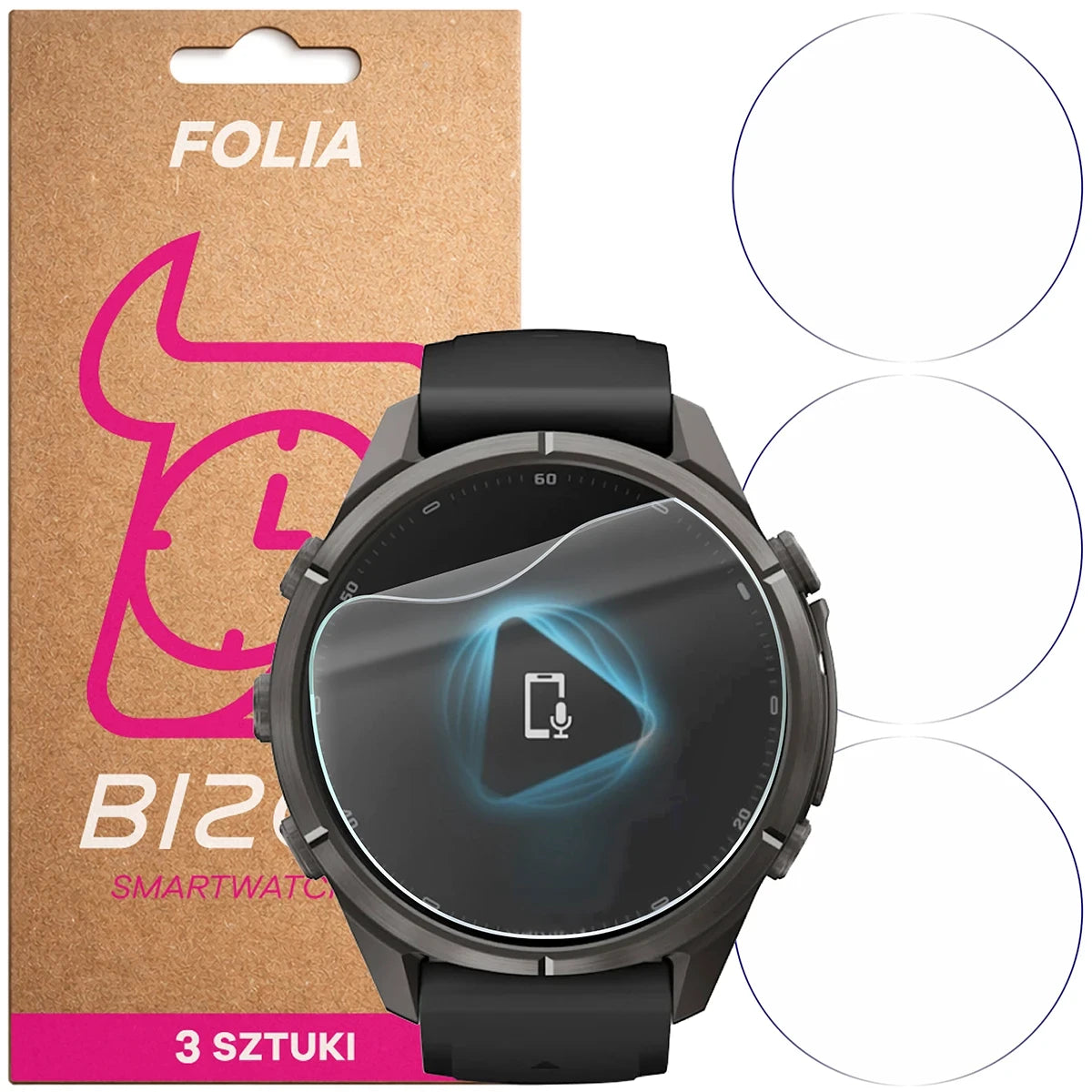 Schutzfolie für den Bildschirm für Garmin Fenix 9 Pro (43 mm), Bizon Watch HydroFlex, 3 Stück (1/5)