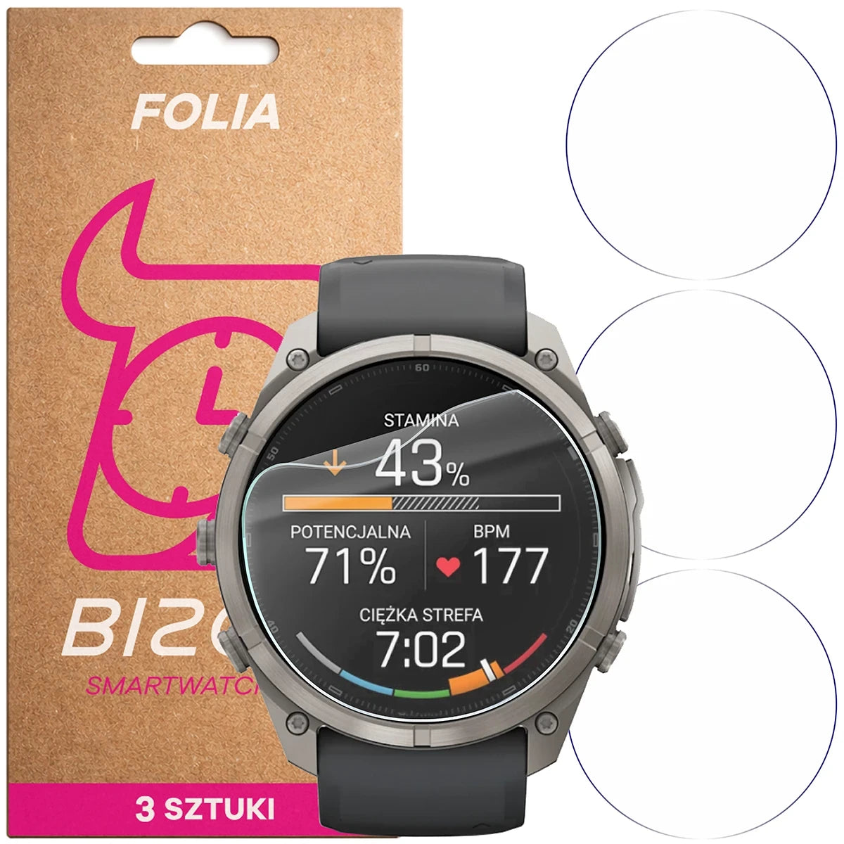 Schutzfolie für den Bildschirm für Garmin Fenix 9 Pro (51 mm), Bizon Watch HydroFlex, 3 Stück (1/5)