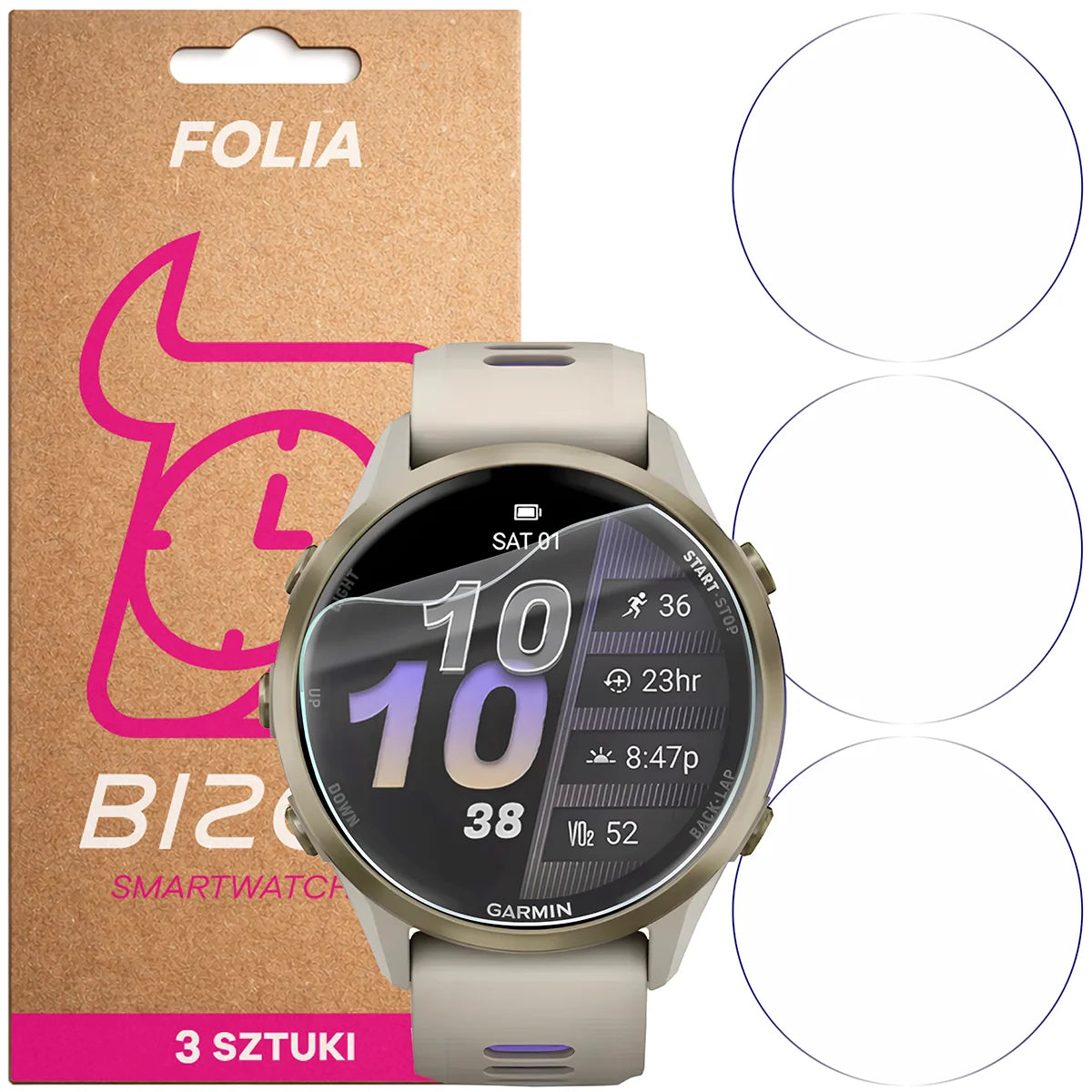 Schutzfolie für den Bildschirm für Garmin Forerunner 970, Bizon Watch HydroFlex, 3 Stück
