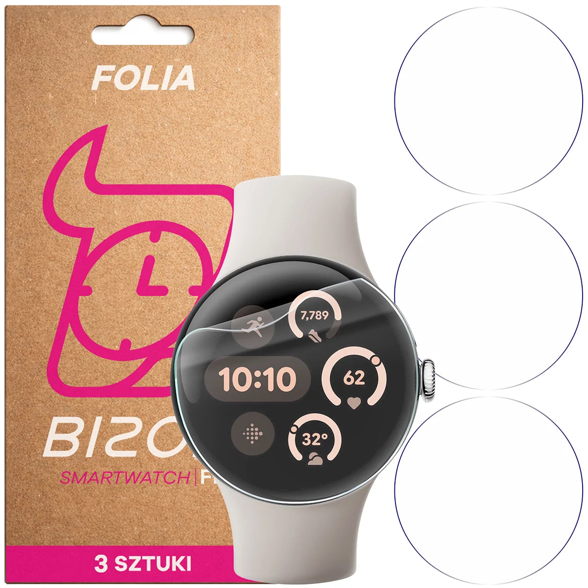 Schutzfolie für den Bildschirm für Google Pixel Watch 3 41 mm, Bizon Watch HydroFlex, 3 Stück