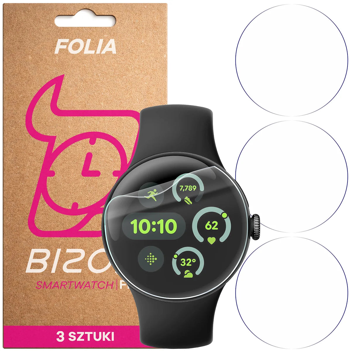 Schutzfolie für den Bildschirm für Google Pixel Watch 3 45 mm, Bizon Watch HydroFlex, 3 Stück