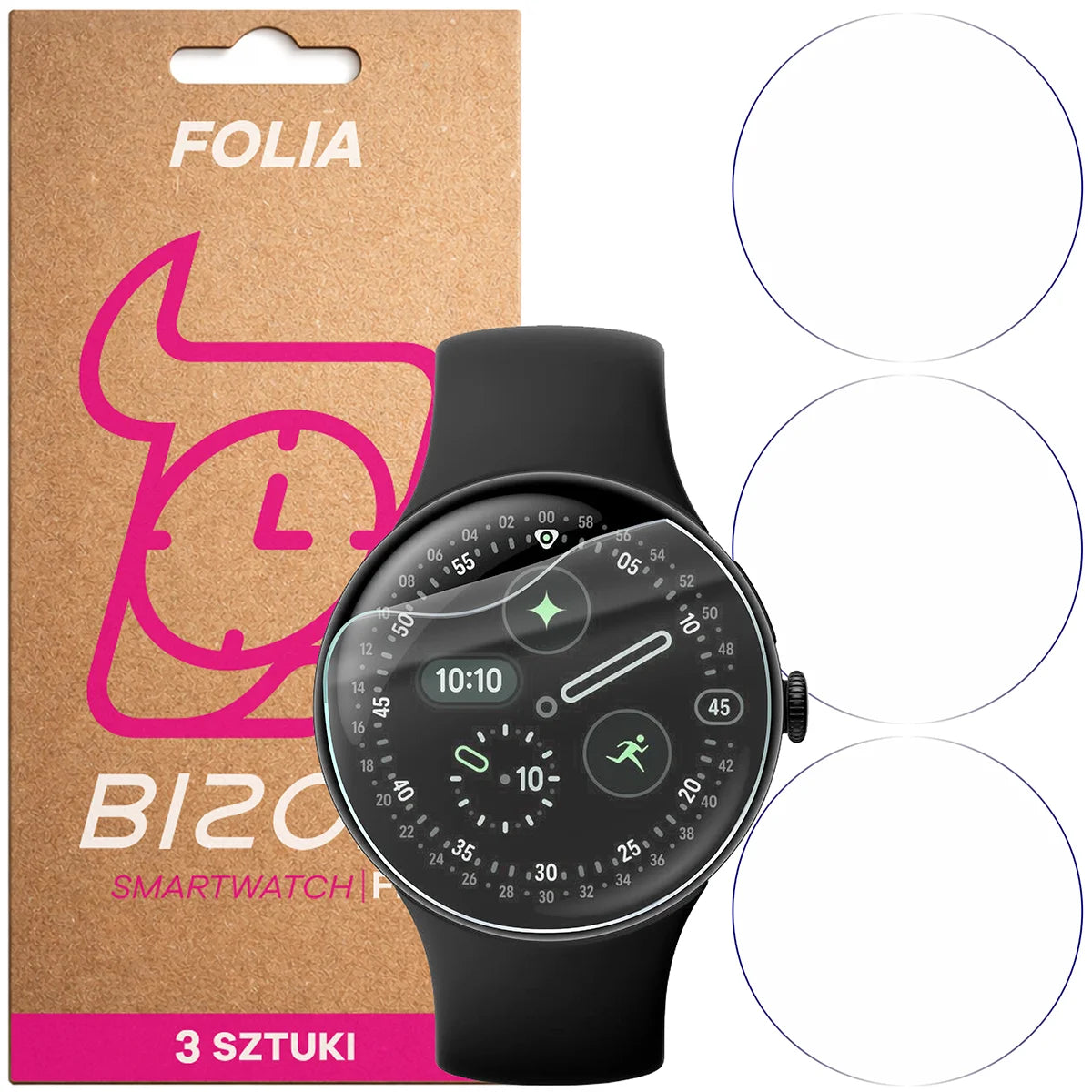 Schutzfolie für den Bildschirm für Google Pixel Watch 4 45 mm, Bizon Watch HydroFlex, 3 Stück