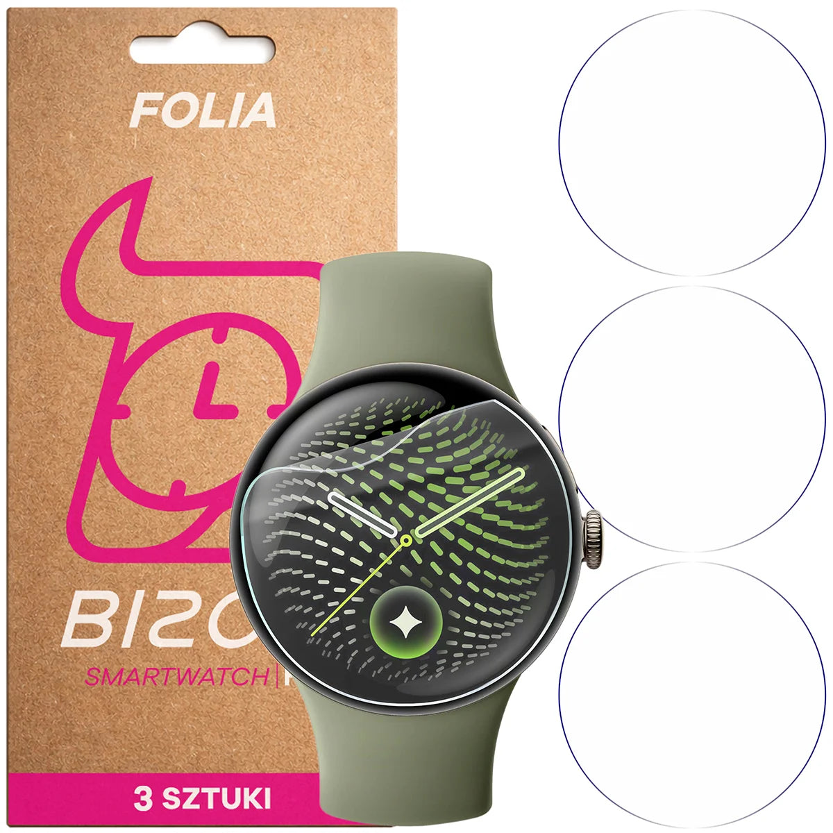 Schutzfolie für den Bildschirm für Google Pixel Watch 5 (41mm), Bizon Watch HydroFlex, 3 Stück (1/5)