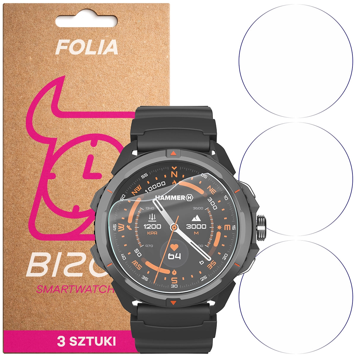 Schutzfolie für den Bildschirm für HAMMER Watch 2, Bizon Watch HydroFlex, 3 Stück