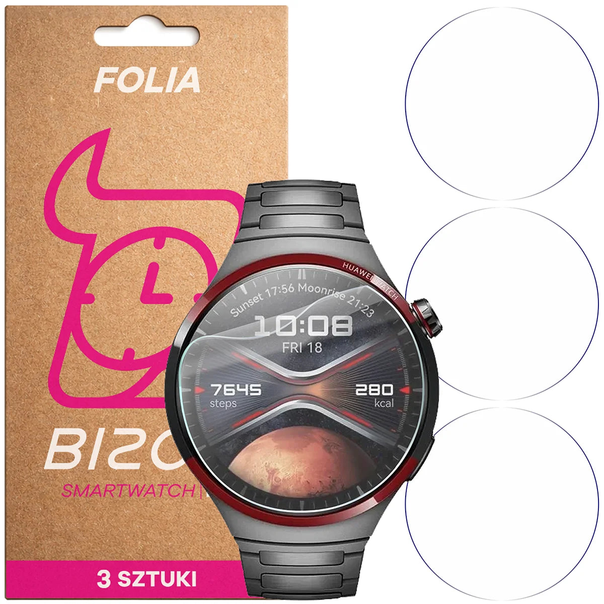 Schutzfolie für den Bildschirm für Huawei Watch 4 Pro, Bizon Watch HydroFlex, 3 Stück