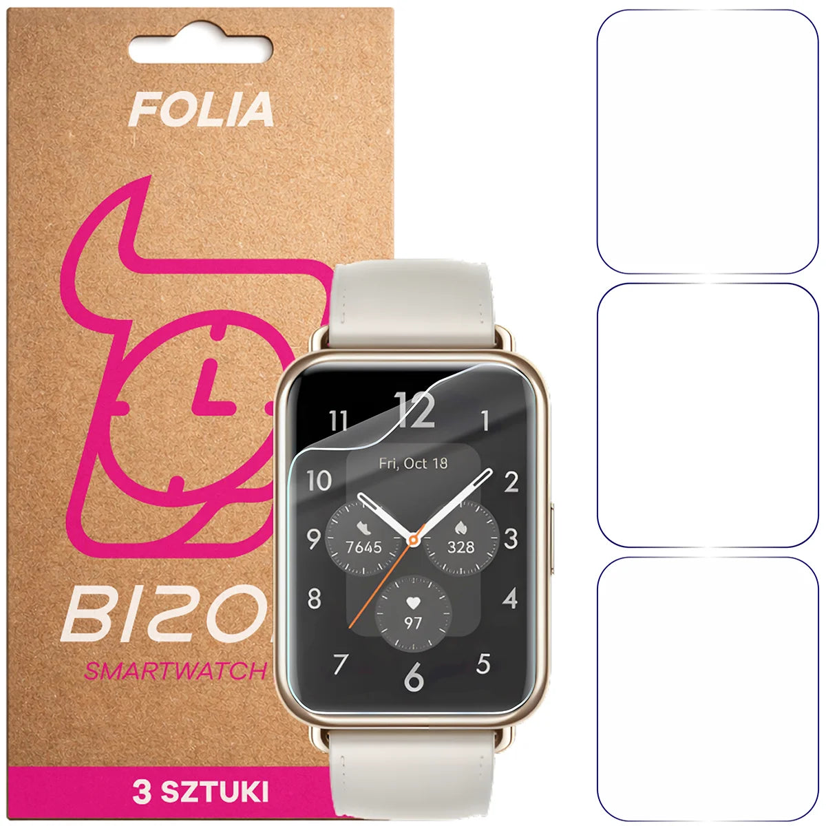 Schutzfolie für den Bildschirm für Huawei Watch Fit 2, Bizon Watch HydroFlex, 3 Stück