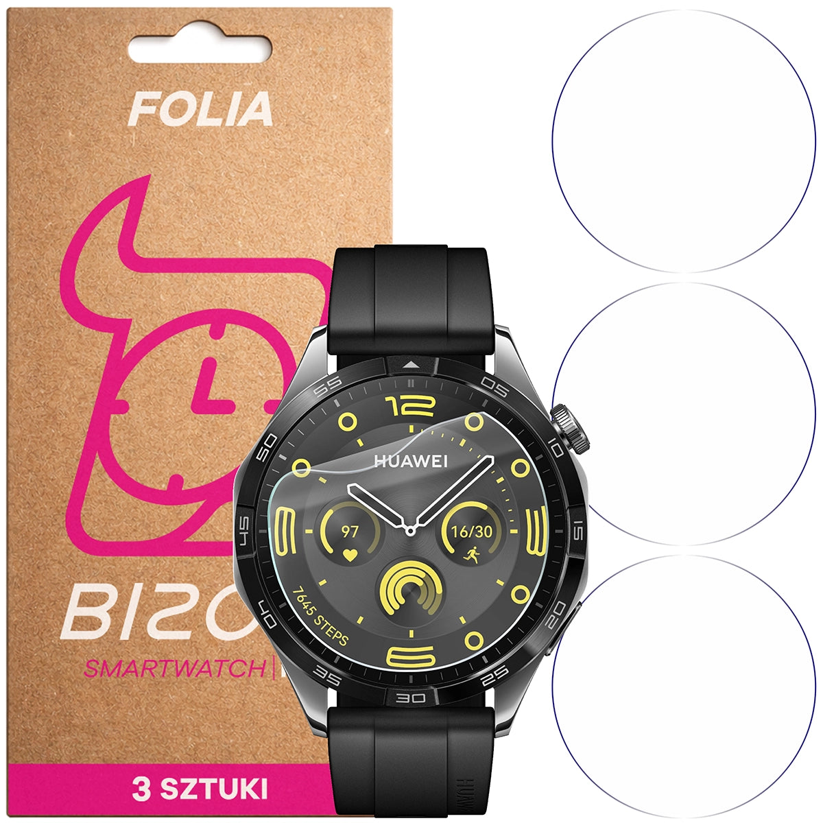 Schutzfolie für den Bildschirm für Huawei Watch GT 4 46 mm Active, Bizon Watch HydroFlex, 3 Stück