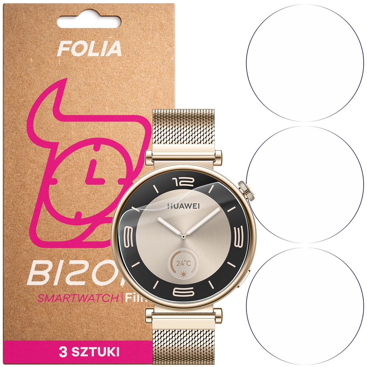 Schutzfolie für den Bildschirm für Huawei Watch GT 4 41 mm Elegant, Bizon Watch HydroFlex, 3 Stück