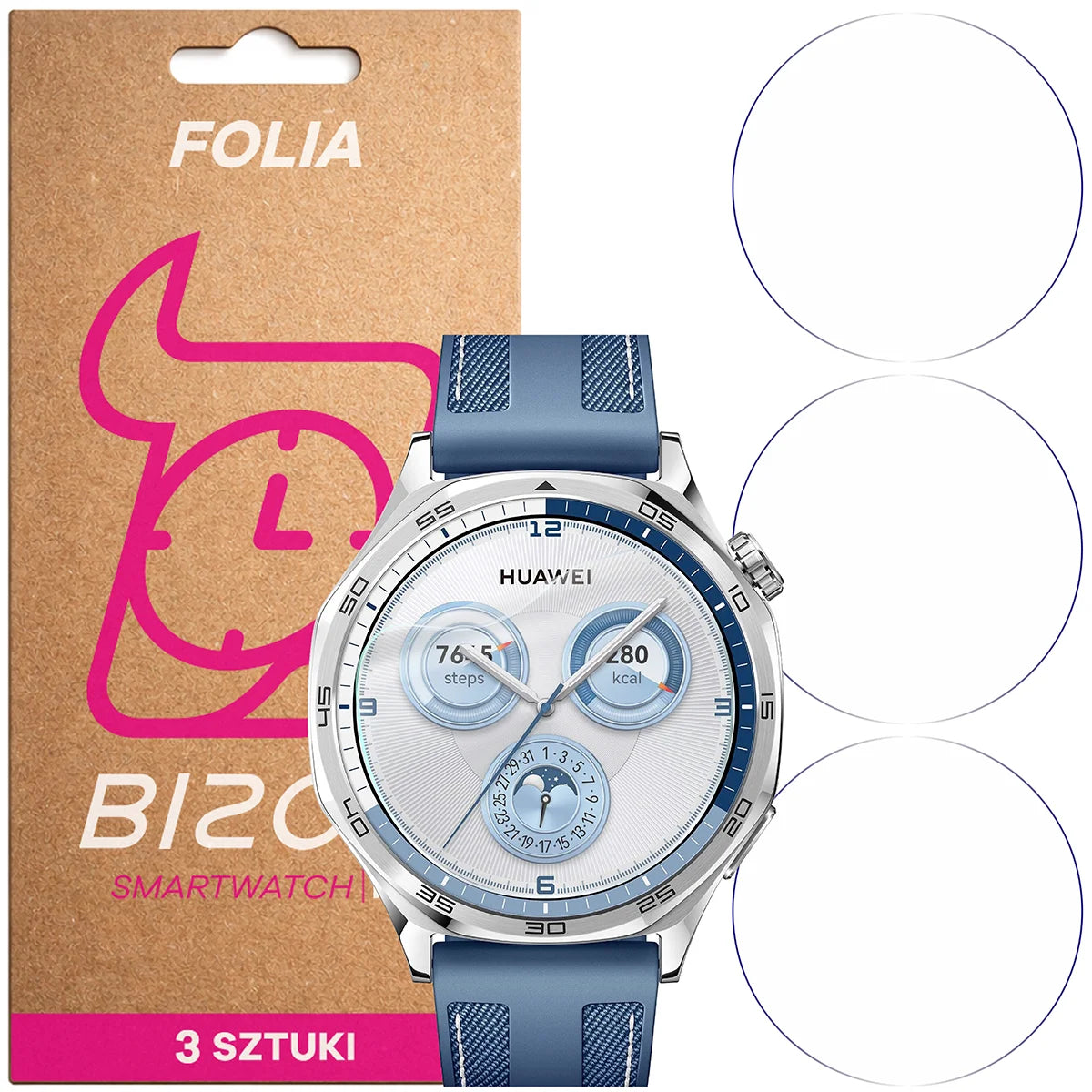 Schutzfolie für den Bildschirm für Huawei Watch GT 5 46 mm, Bizon Watch HydroFlex, 3 Stück