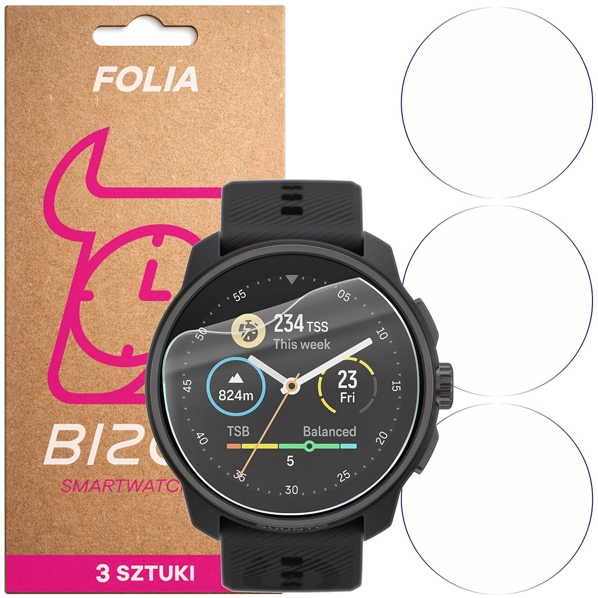 Schutzfolie für den Bildschirm für Suunto Race S, Bizon Watch HydroFlex, 3 Stück