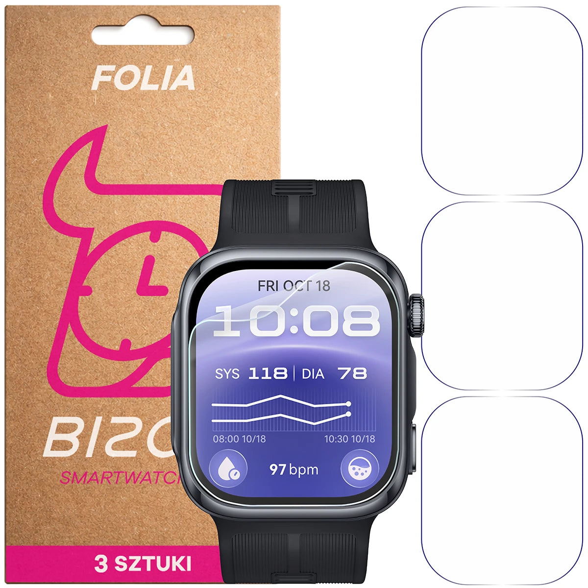 Schutzfolie für den Bildschirm für Huawei Watch D3, Bizon Watch HydroFlex, 3 Stück (1/5)