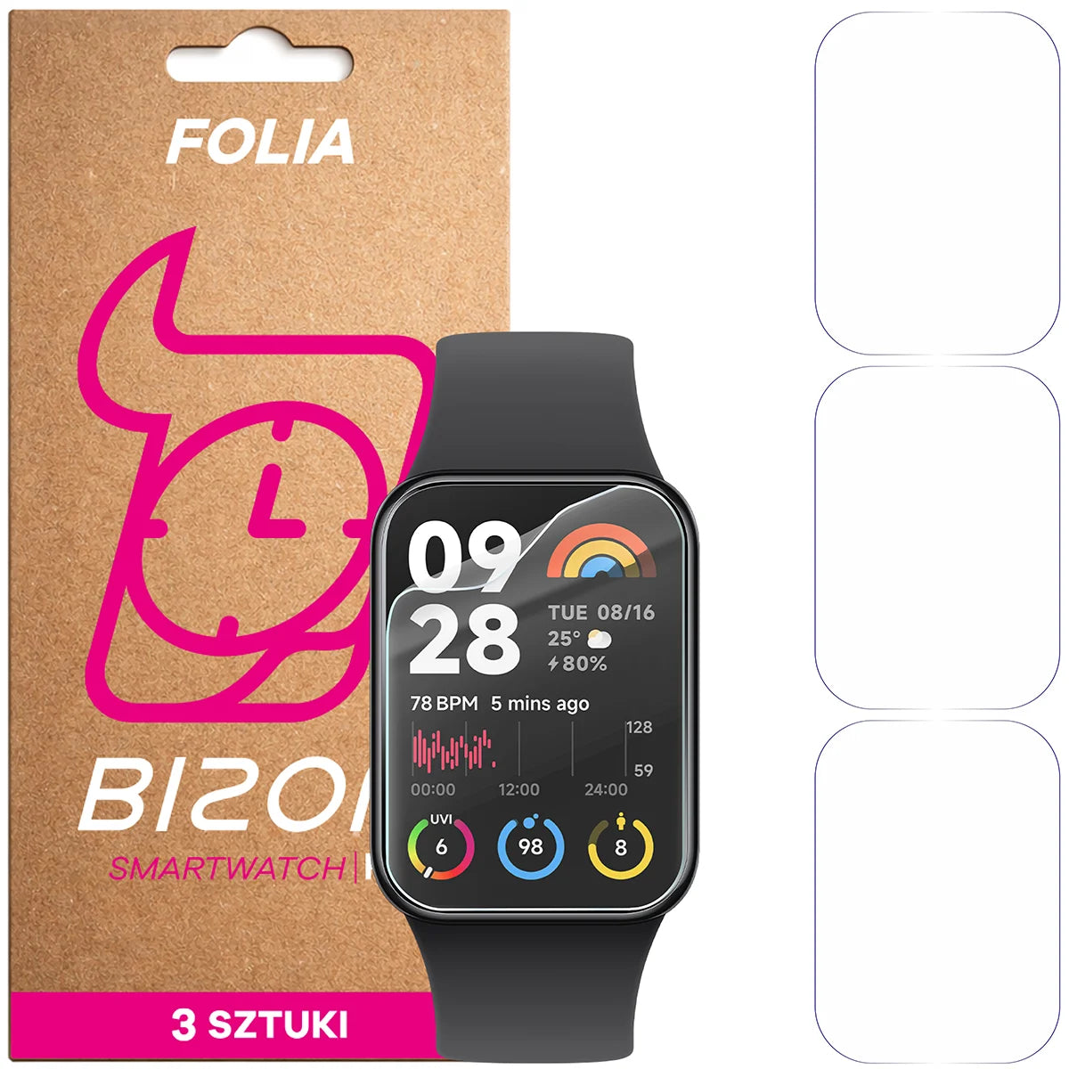 Schutzfolie für den Bildschirm für Xiaomi Mi Band 8 Pro, Bizon Watch HydroFlex, 3 Stück