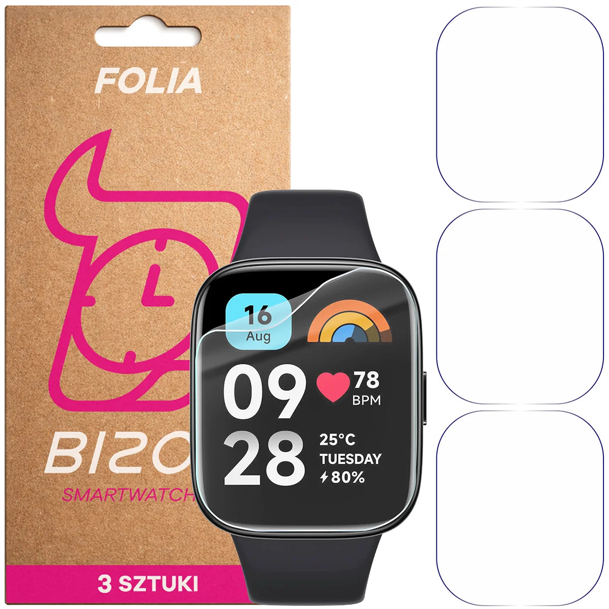 Schutzfolie für den Bildschirm für Xiaomi Redmi Watch 3 Active, Bizon Watch HydroFlex, 3 Stück