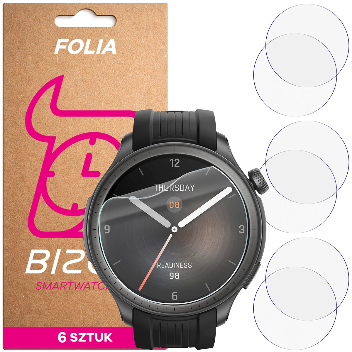 Schutzfolie für den Bildschirm für Amazfit Balance, Bizon Watch HydroFlex, 6 Stück