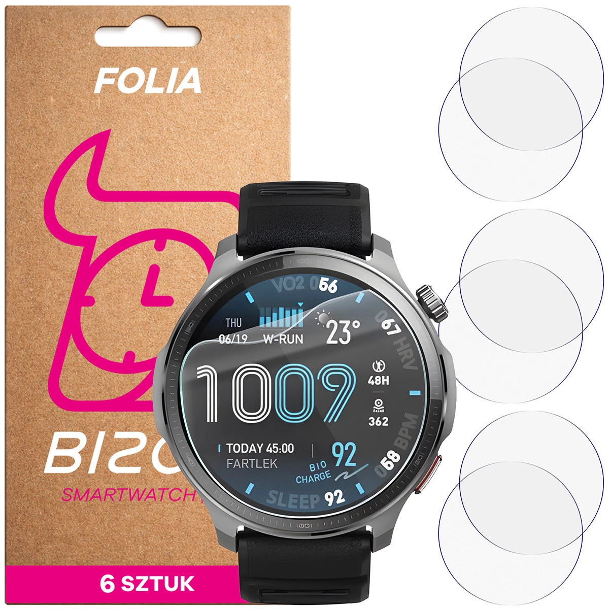 Schutzfolie für den Bildschirm für Amazfit Balance 2, Bizon Watch HydroFlex, 6 Stück