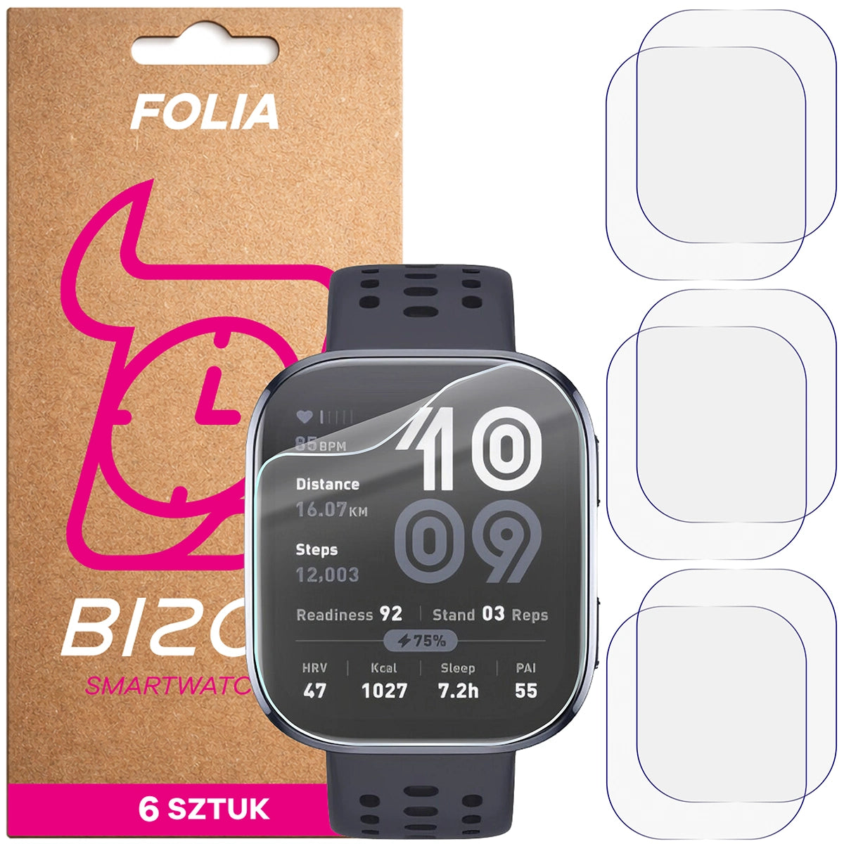 Schutzfolie für den Bildschirm für Amazfit Bip 6, Bizon Watch HydroFlex, 6 Stück
