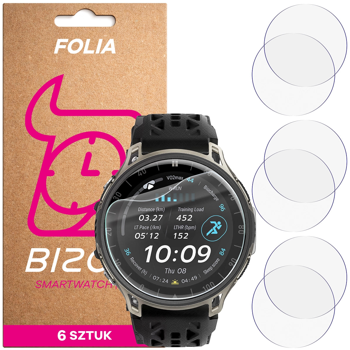 Schutzfolie für den Bildschirm für Amazfit Cheetah 2 Ultra, Bizon Watch HydroFlex, 6 Stück