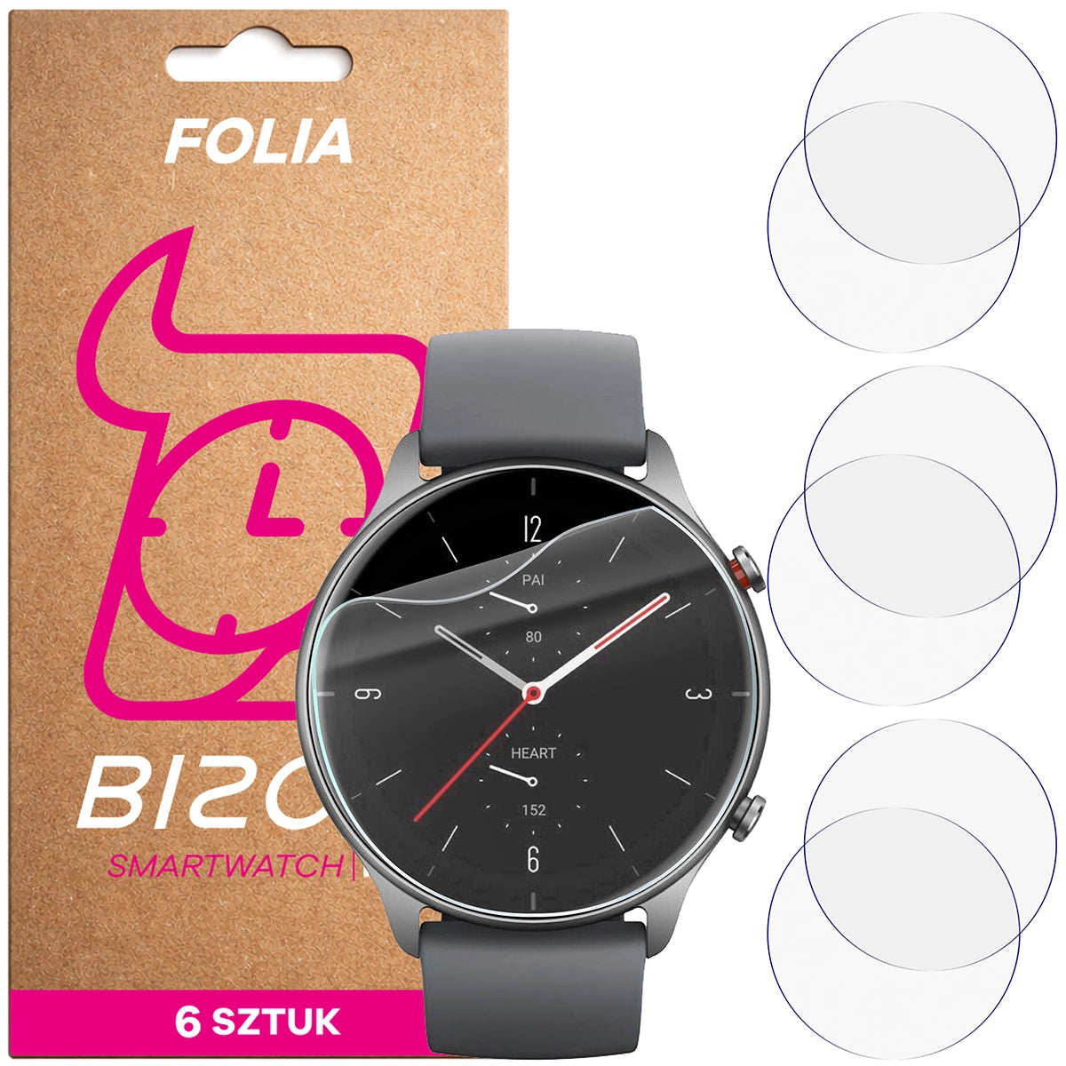 Schutzfolie für den Bildschirm für Amazfit GTR 2E, Bizon Watch HydroFlex, 6 Stück