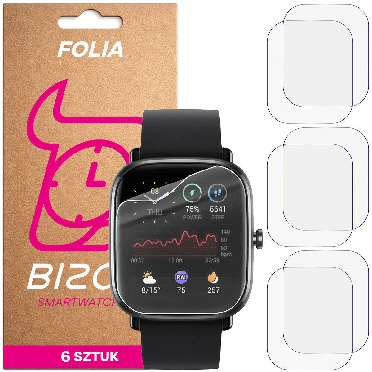 Schutzfolie für den Bildschirm für Amazfit GTS 2 Mini, Bizon Watch HydroFlex, 6 Stück