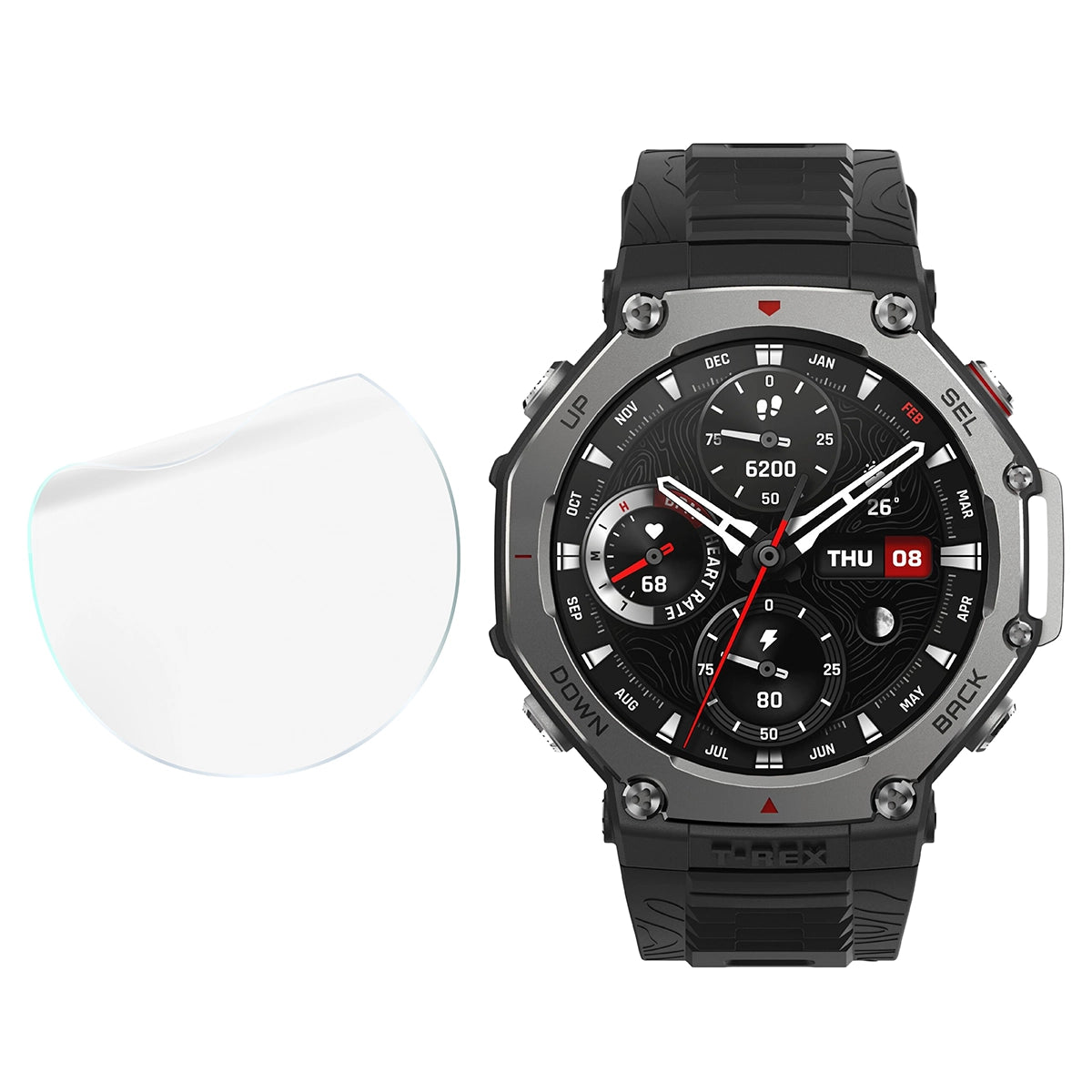 Schutzfolie für den Bildschirm für Amazfit T-Rex 3, Bizon Watch HydroFlex, 6 Stück