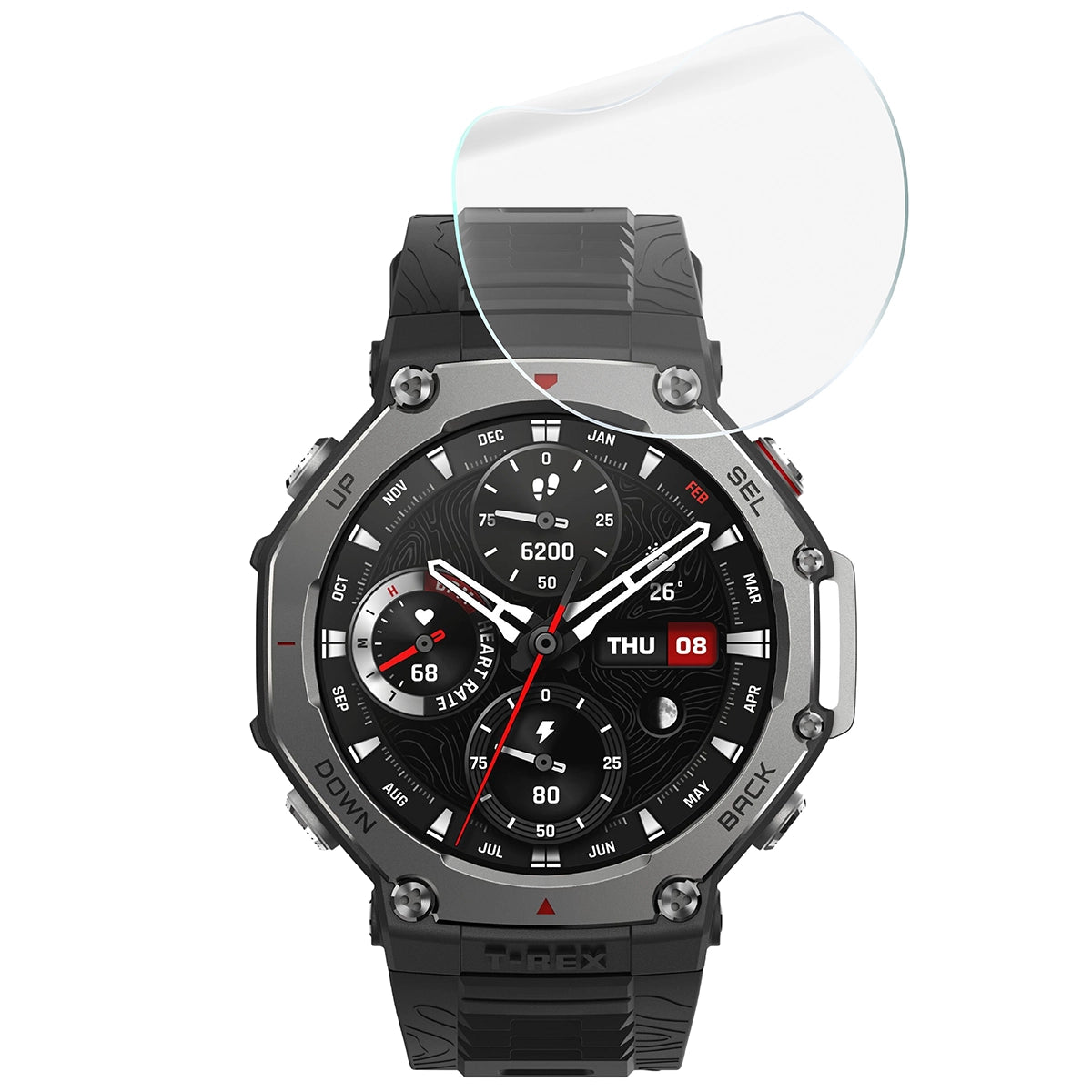 Schutzfolie für den Bildschirm für Amazfit T-Rex 3, Bizon Watch HydroFlex, 6 Stück