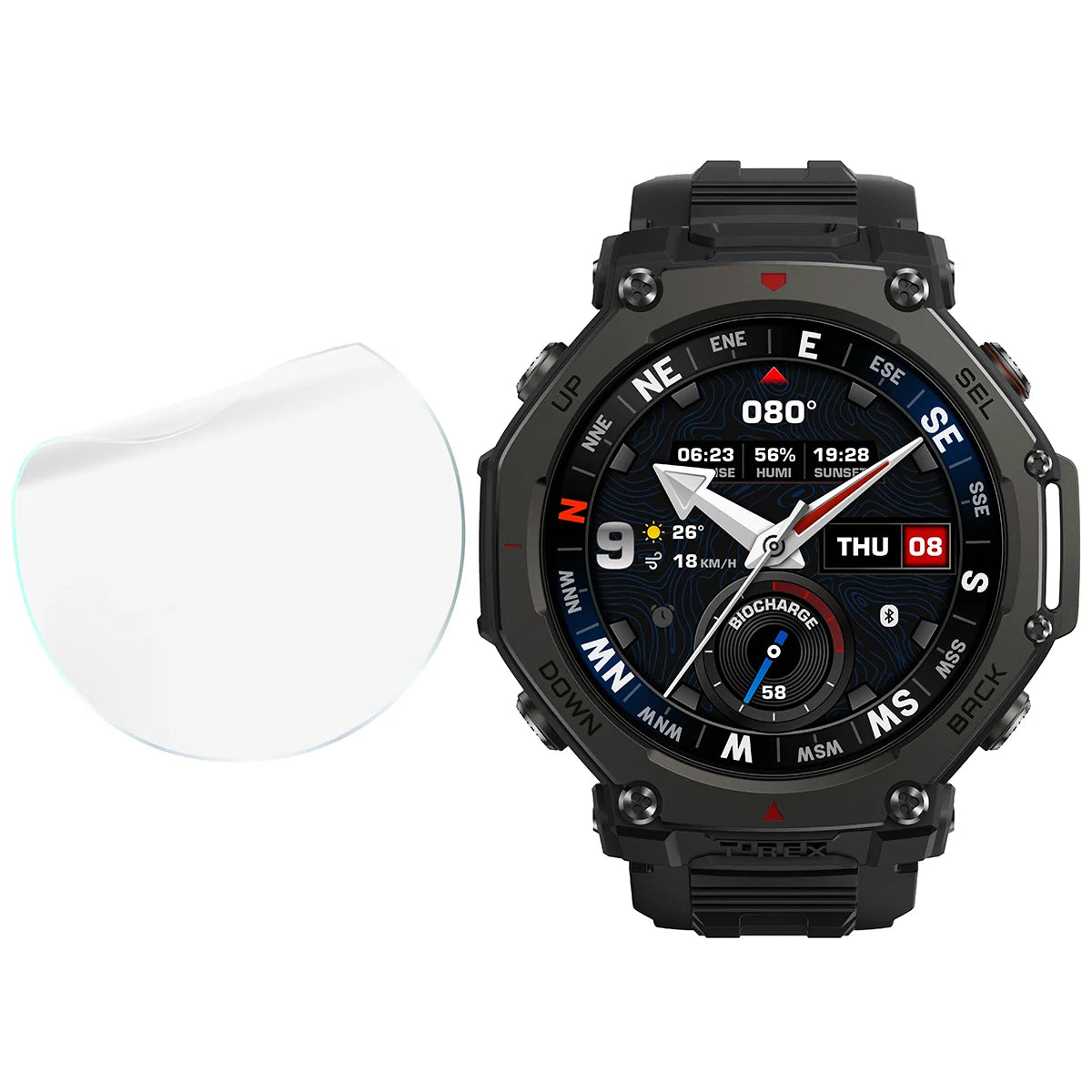 Schutzfolie für den Bildschirm für Amazfit T-Rex 3 Pro 48 mm, Bizon Watch HydroFlex, 6 Stück