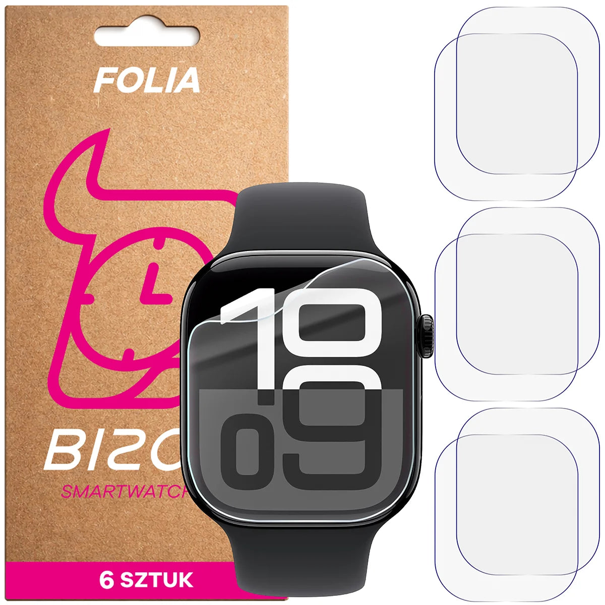 Schutzfolie für den Bildschirm für Apple Watch 11 / 10 46 mm, Bizon Watch HydroFlex, 6 Stück