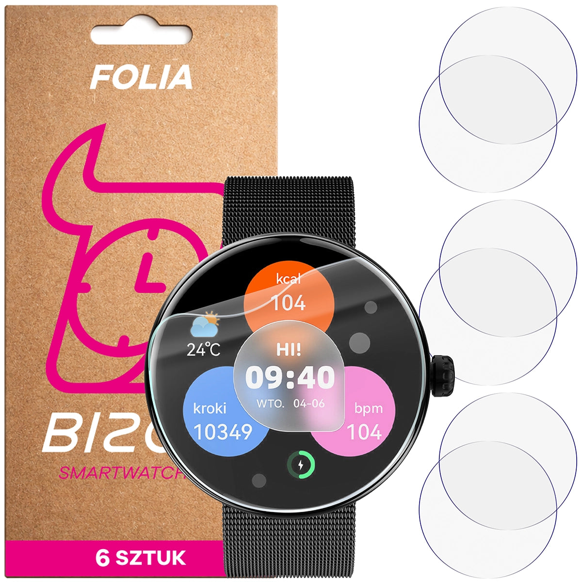 Schutzfolie für den Bildschirm für Forever Forevive 5, Bizon Watch HydroFlex, 6 Stück