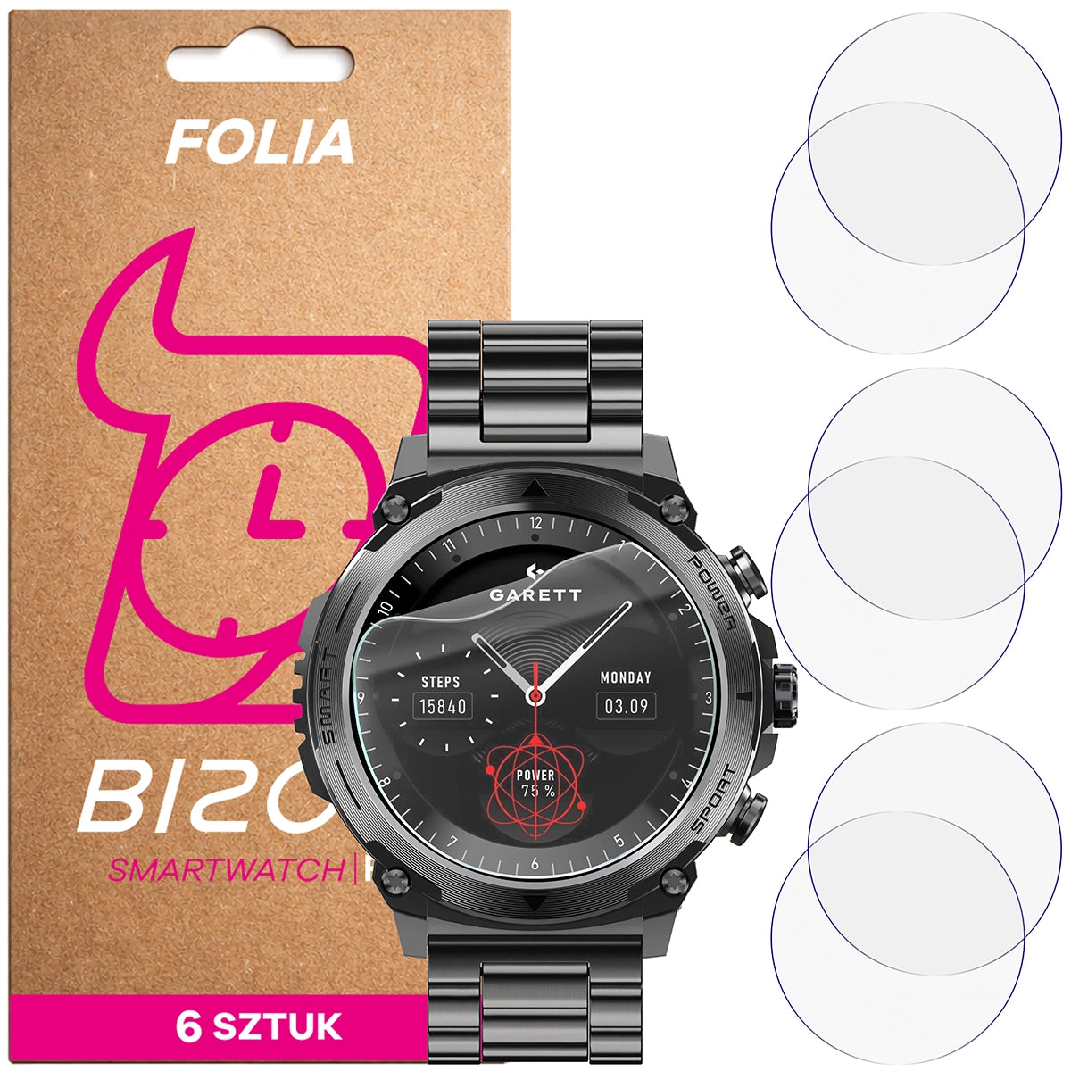 Schutzfolie für den Bildschirm für Garett Atom, Bizon Watch HydroFlex, 6 Stück