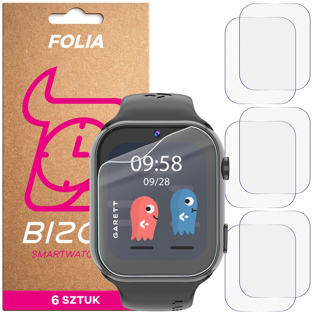 Schutzfolie für den Bildschirm für Garett Kids Twin 2 4G, Bizon Watch HydroFlex, 6 Stück