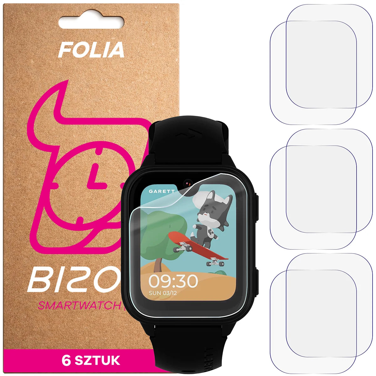Schutzfolie für den Bildschirm für Garett Kids Vibe 4G, Bizon Watch HydroFlex, 6 Stück