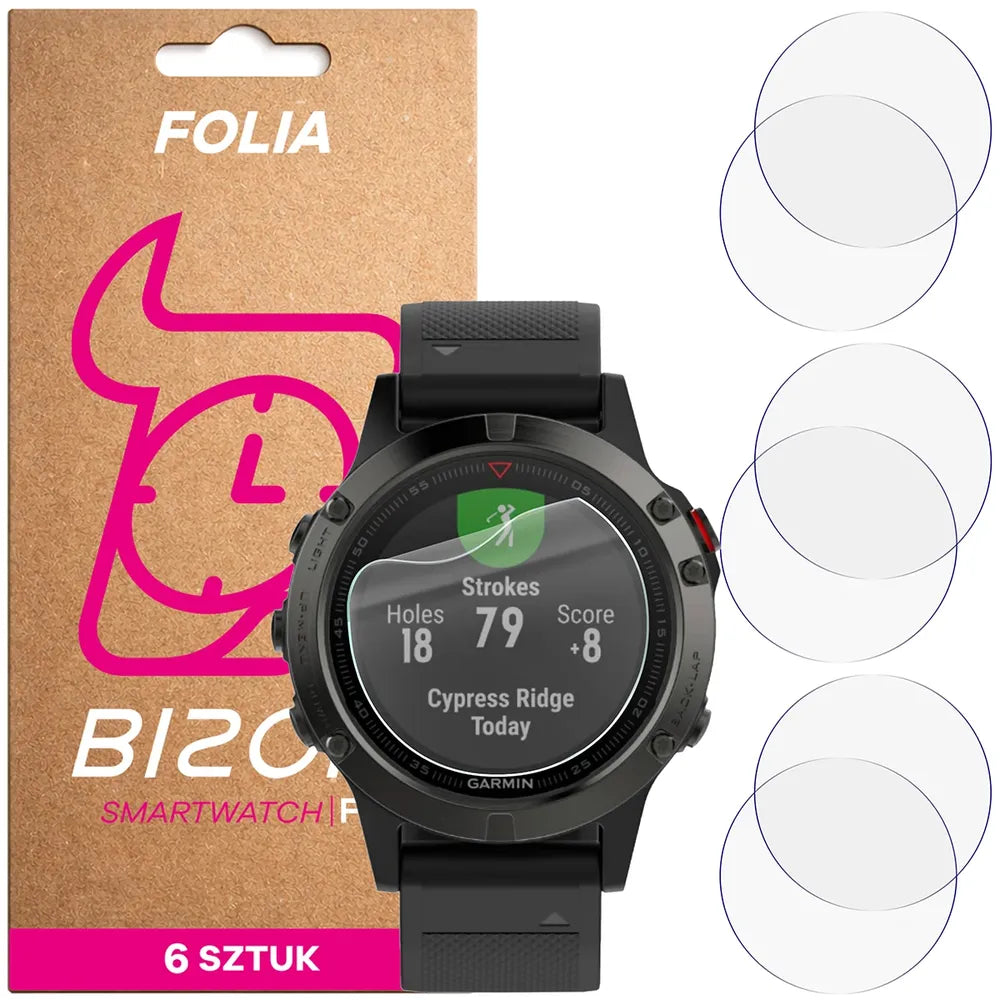 Schutzfolie für den Bildschirm für Garmin Fenix 5 (47 mm), Bizon Watch HydroFlex, 6 Stück (1/5)