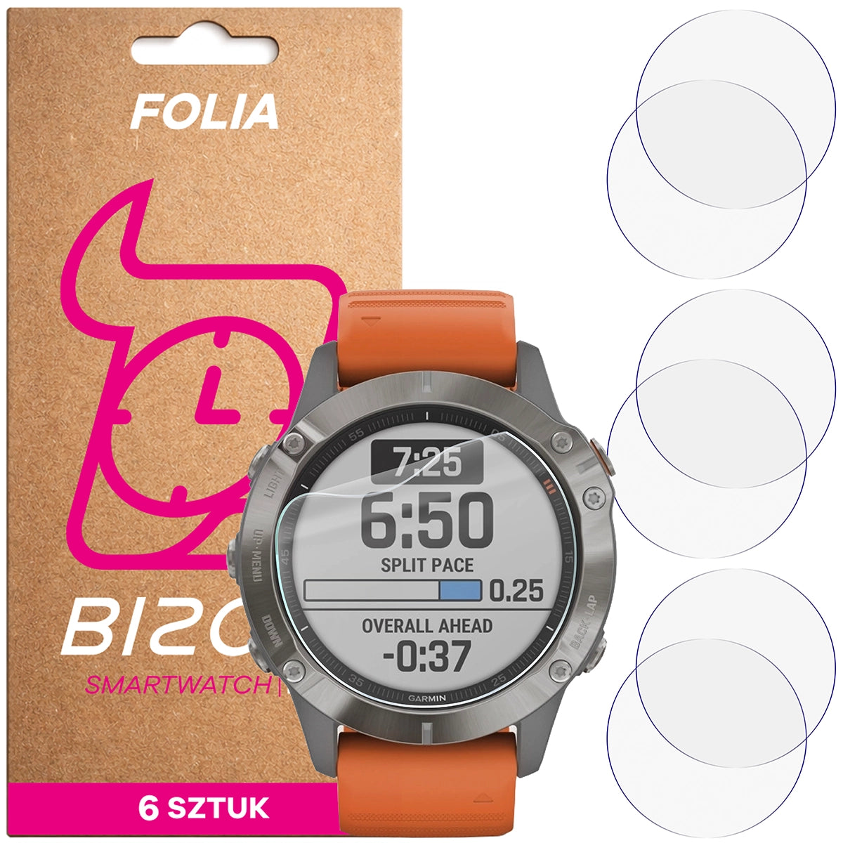 Schutzfolie für den Bildschirm für Garmin Fenix 6 / 6 Pro 47 mm, Bizon Watch HydroFlex, 6 Stück